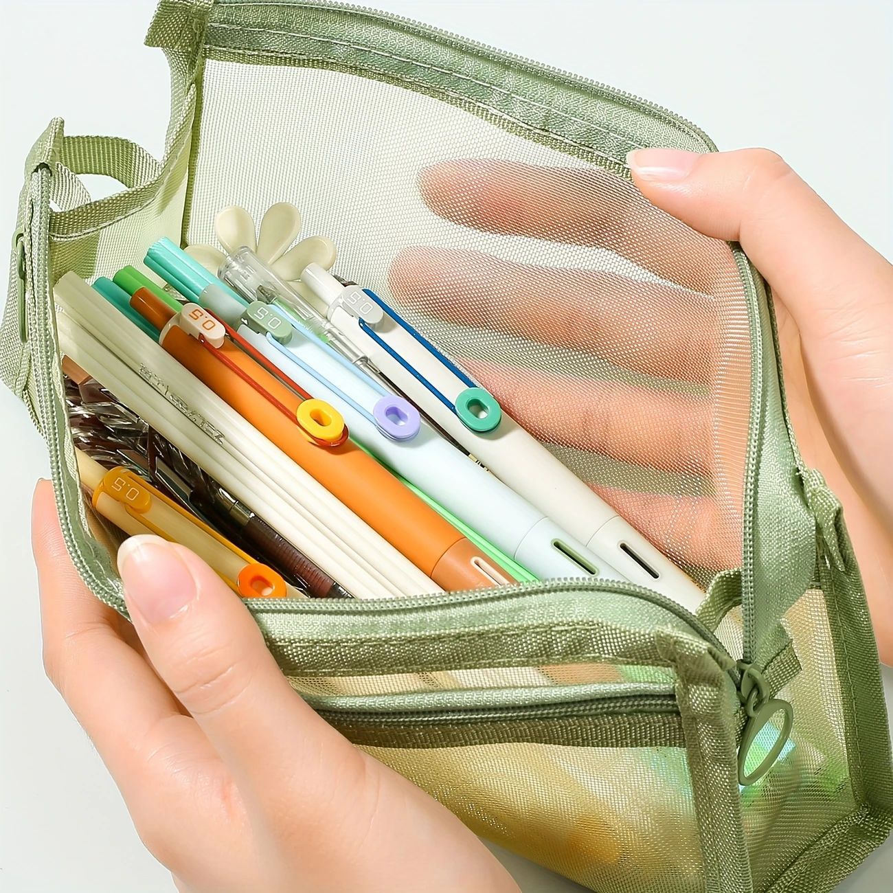 Fabric Marking Pen - Double-Layer Transparent Mesh Grid Pencil Case