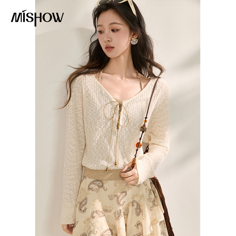 Sewing V - MISHOW Women's Casual Beige Fake Two