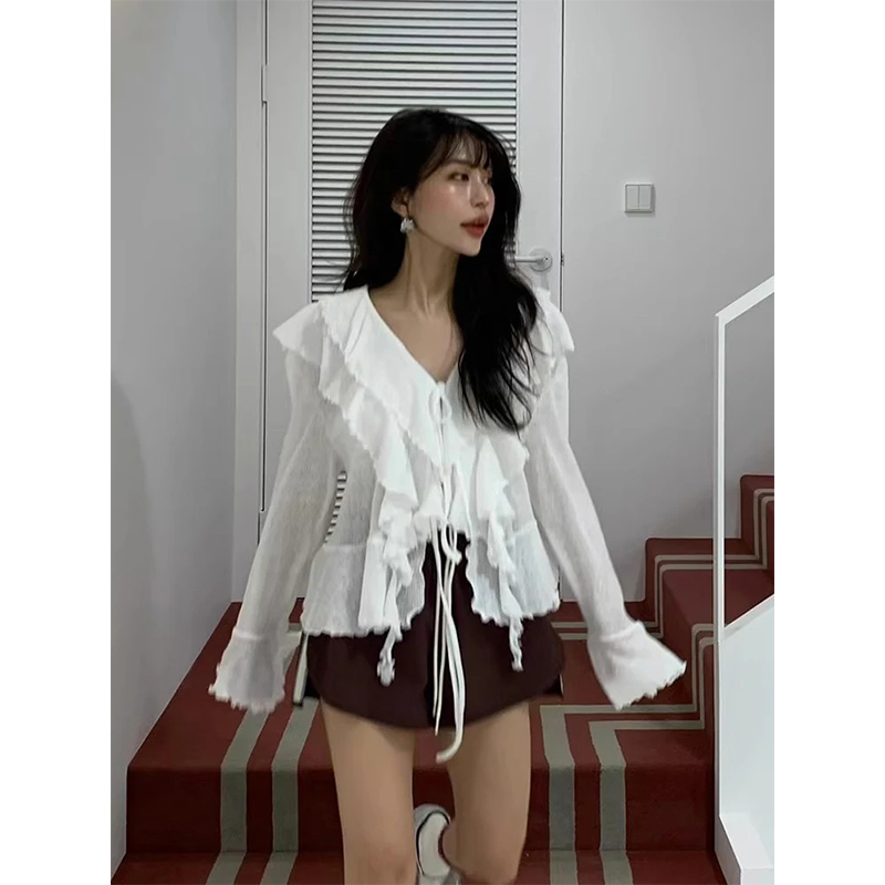 MEXZT Cropped White Shirts Wom - Sewing V 评论和价格