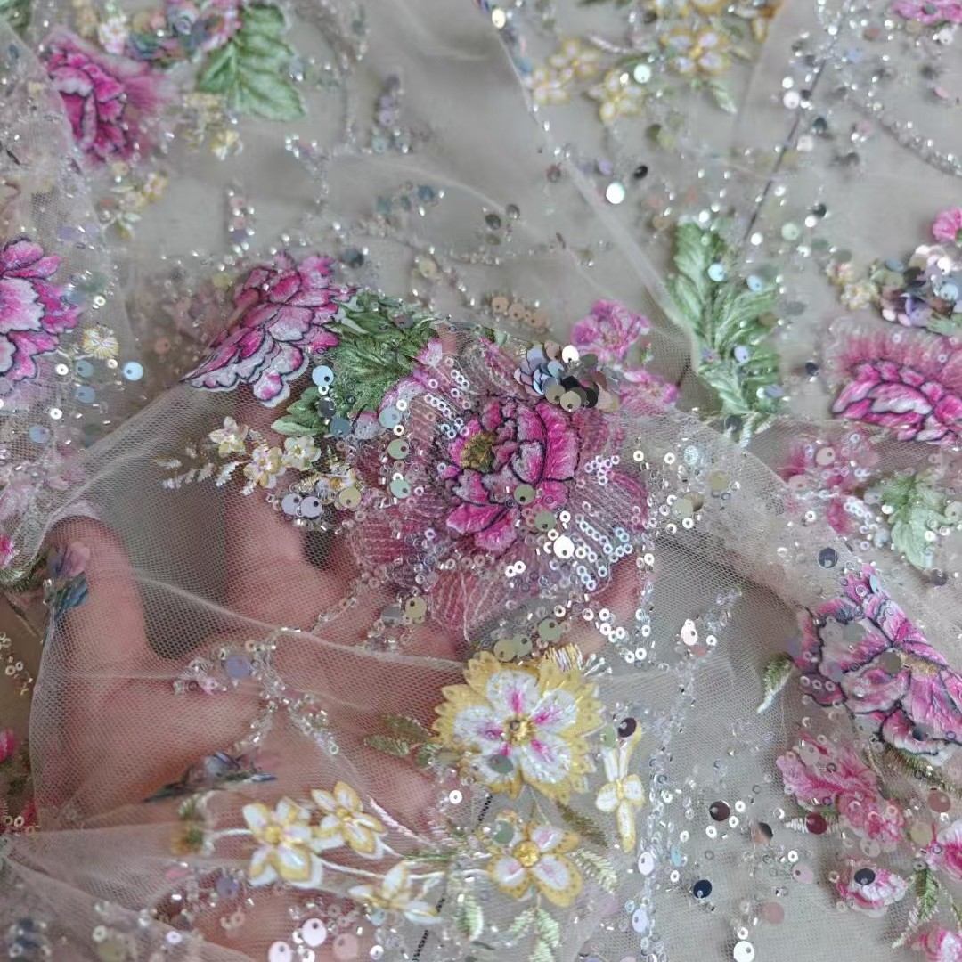 1M 120Cm Wide Luxury Beaded La - Sewing Embroidery Fabric 评论和价格