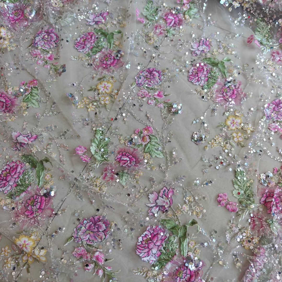 1M 120Cm Wide Luxury Beaded La - Sewing Embroidery Fabric 评论和价格