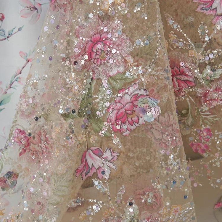 1M 120Cm Wide Luxury Beaded La - Sewing Embroidery Fabric 评论和价格
