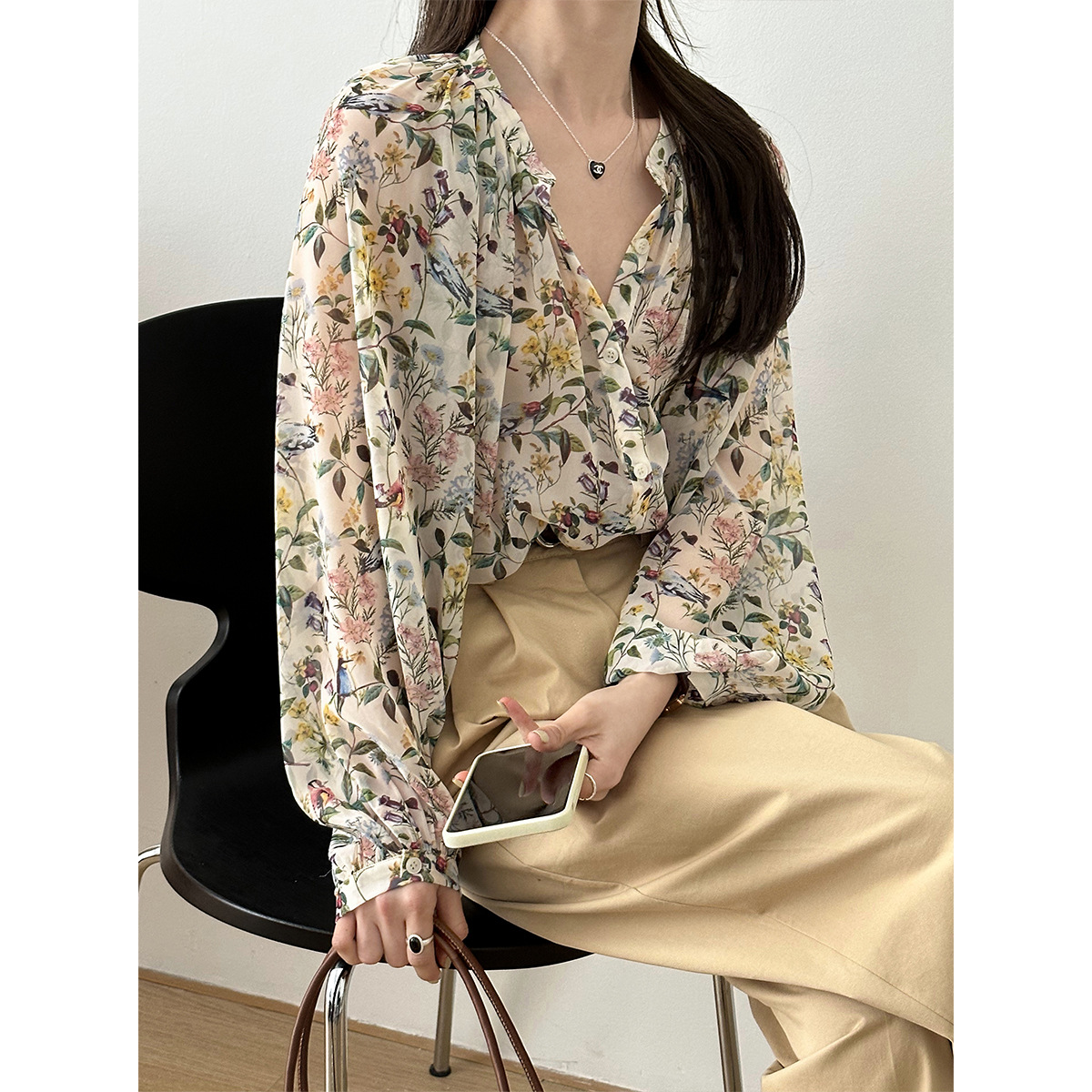 2025 Women Spring Flower Print - Sewing V 评论和价格