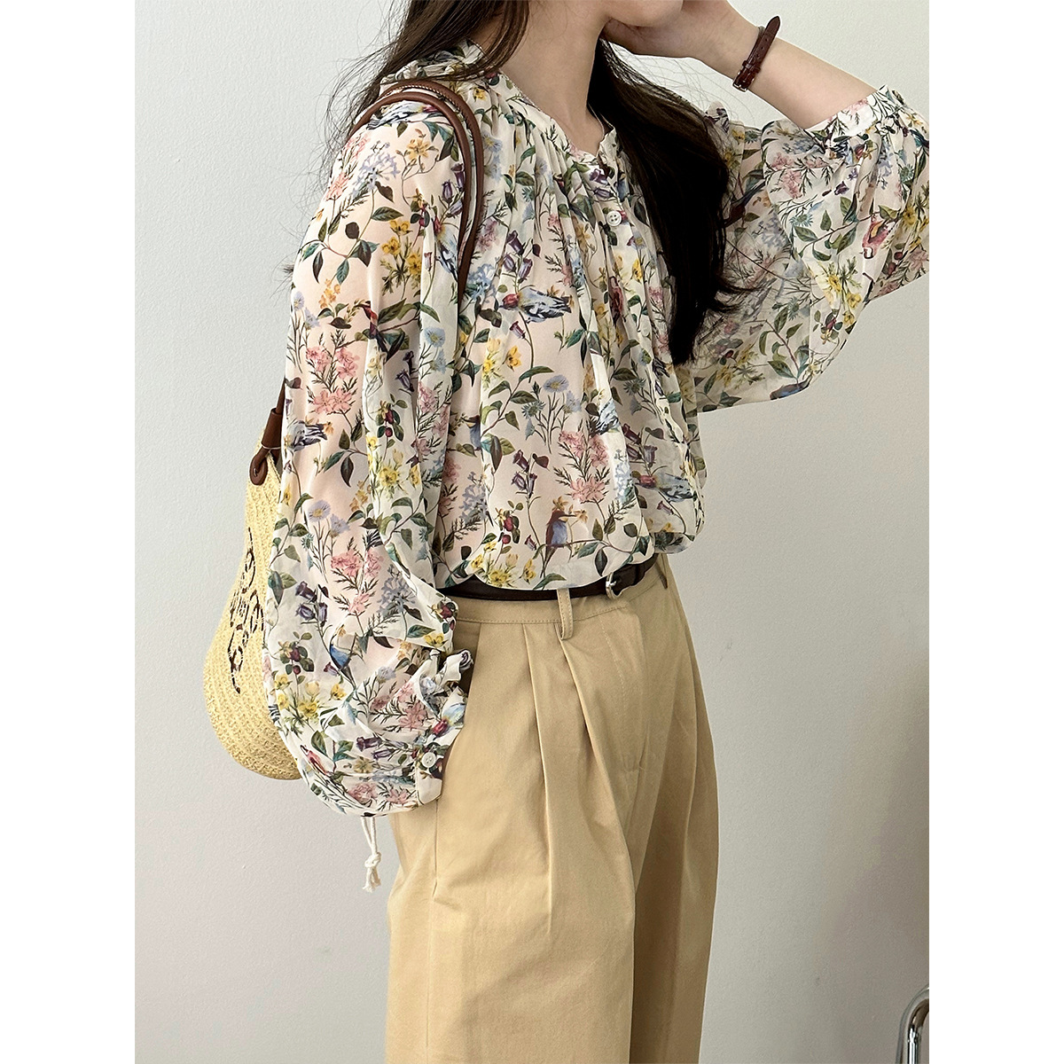 2025 Women Spring Flower Print - Sewing V 评论和价格