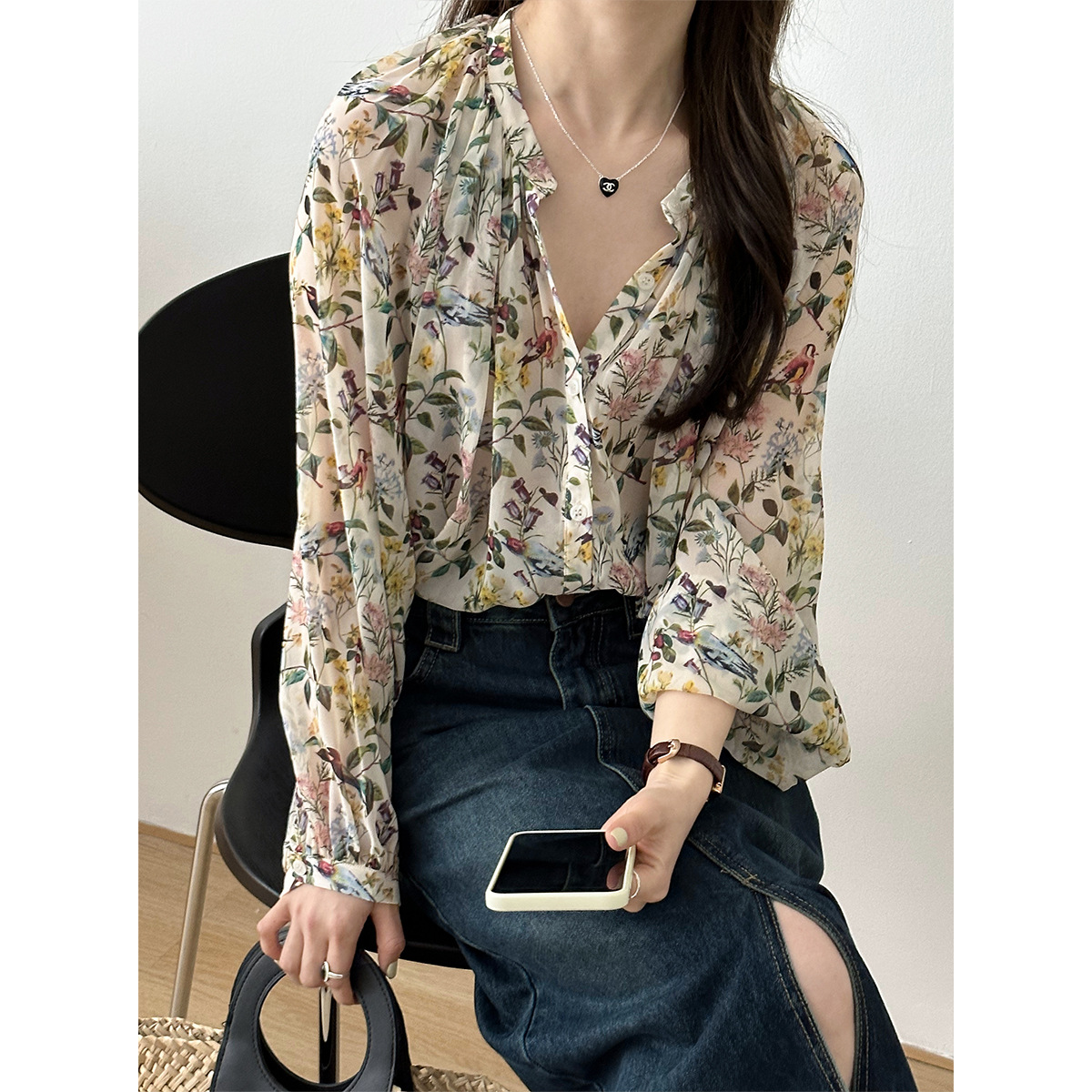 2025 Women Spring Flower Print - Sewing V 评论和价格