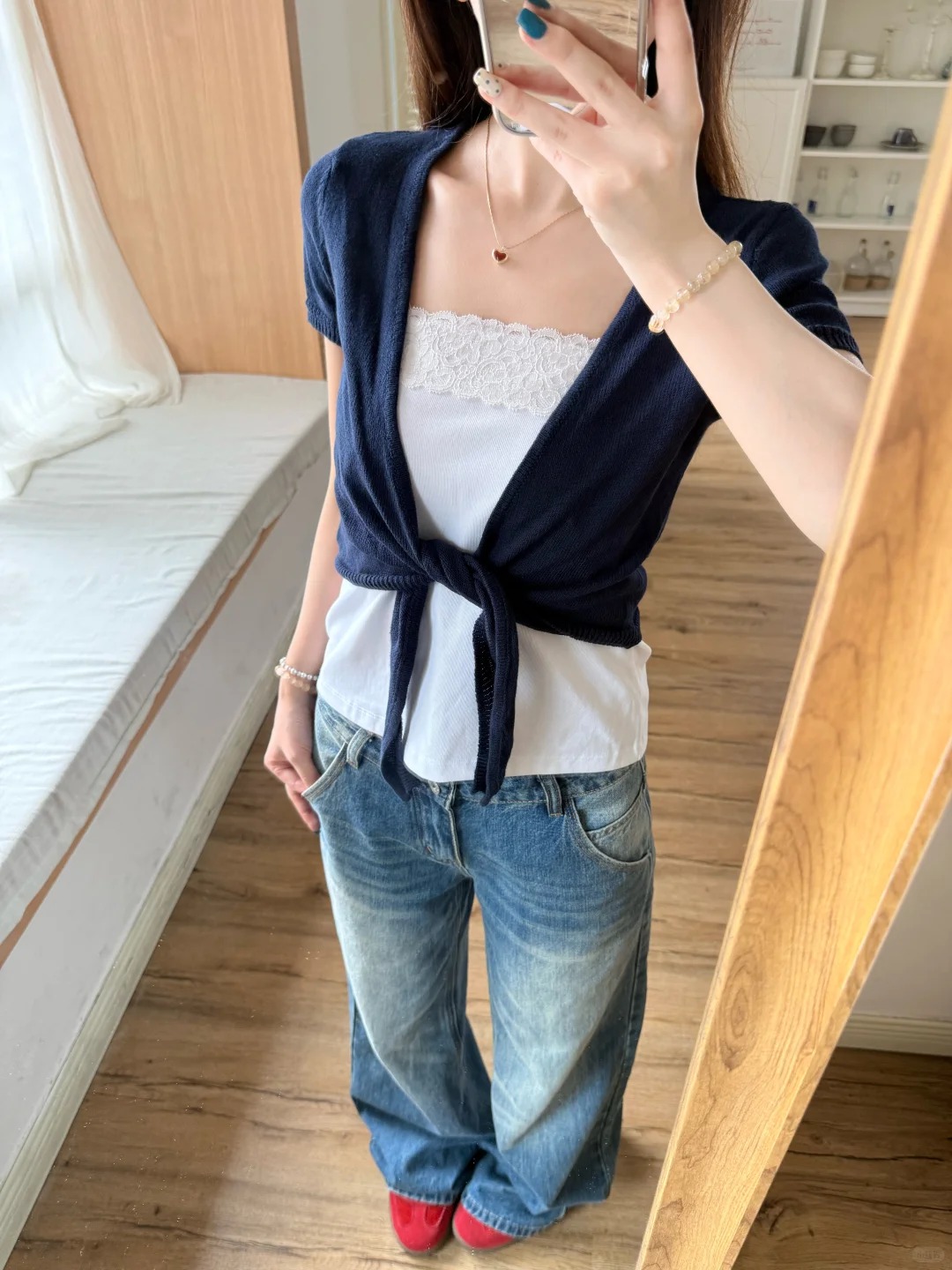 Navy Lace-up Cardigan Women Co - Sewing V 评论和价格
