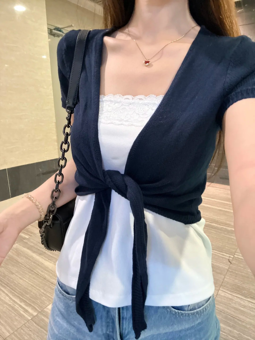 Navy Lace-up Cardigan Women Co - Sewing V 评论和价格