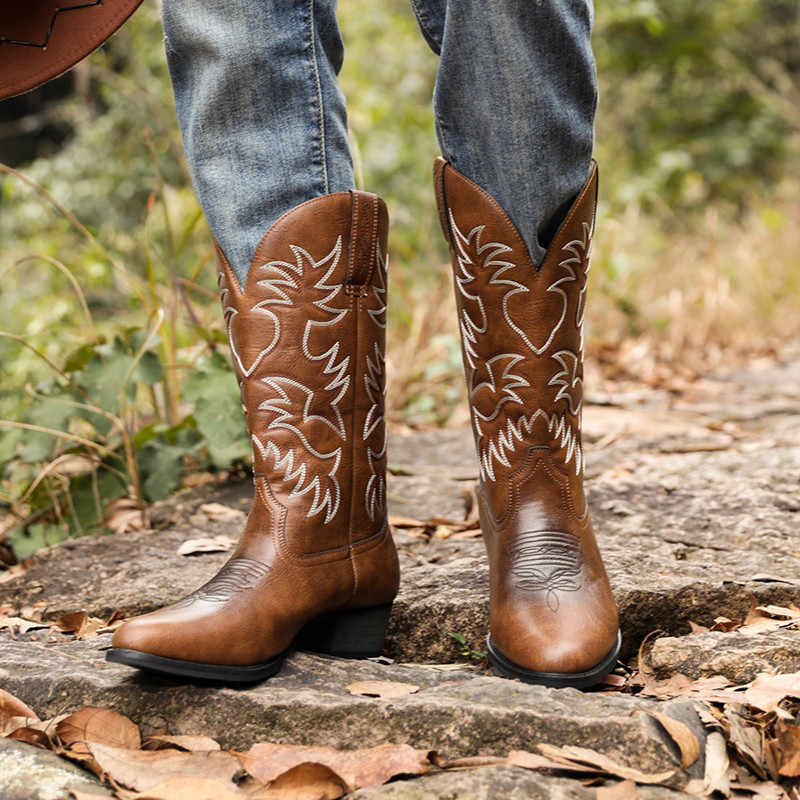 New Men Handmade Cowboy Boots  - Sewing Embroidery Fabric 评论和价格