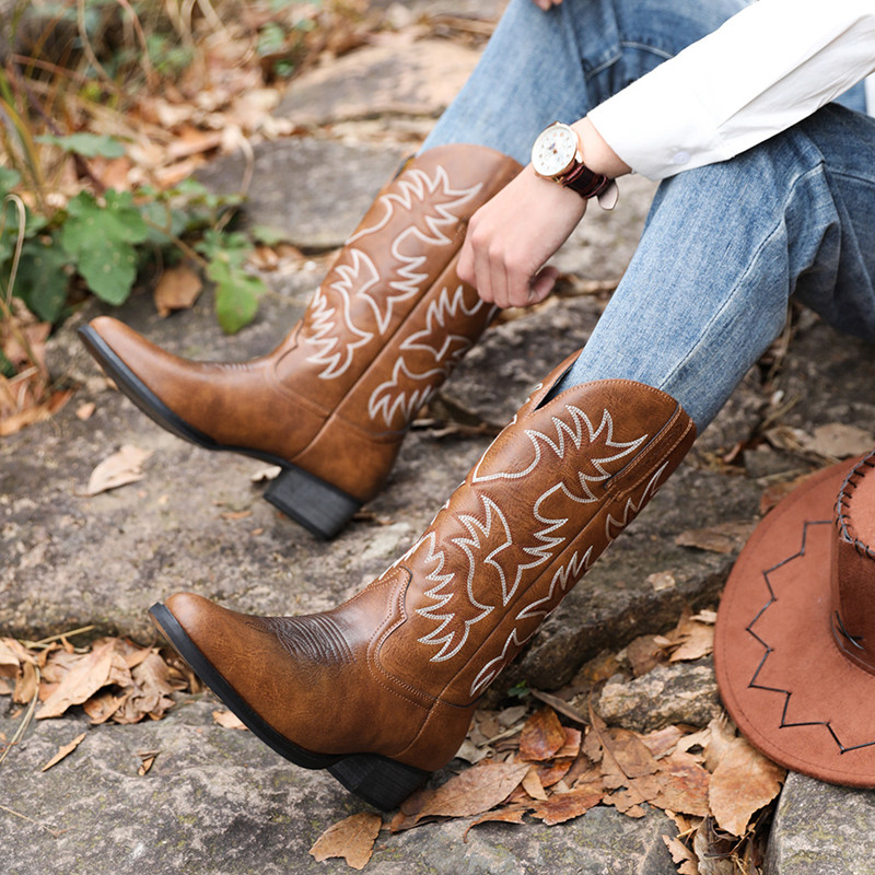 New Men Handmade Cowboy Boots  - Sewing Embroidery Fabric 评论和价格