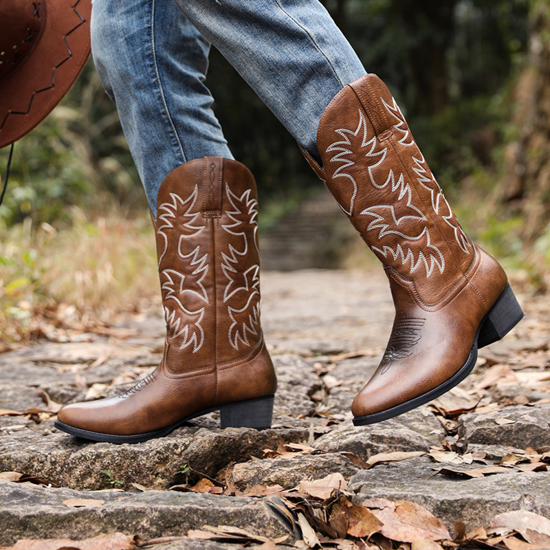 New Men Handmade Cowboy Boots  - Sewing Embroidery Fabric 评论和价格